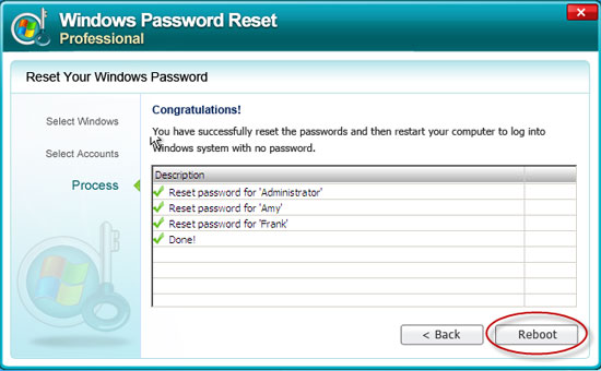 reset Windows 7 password success